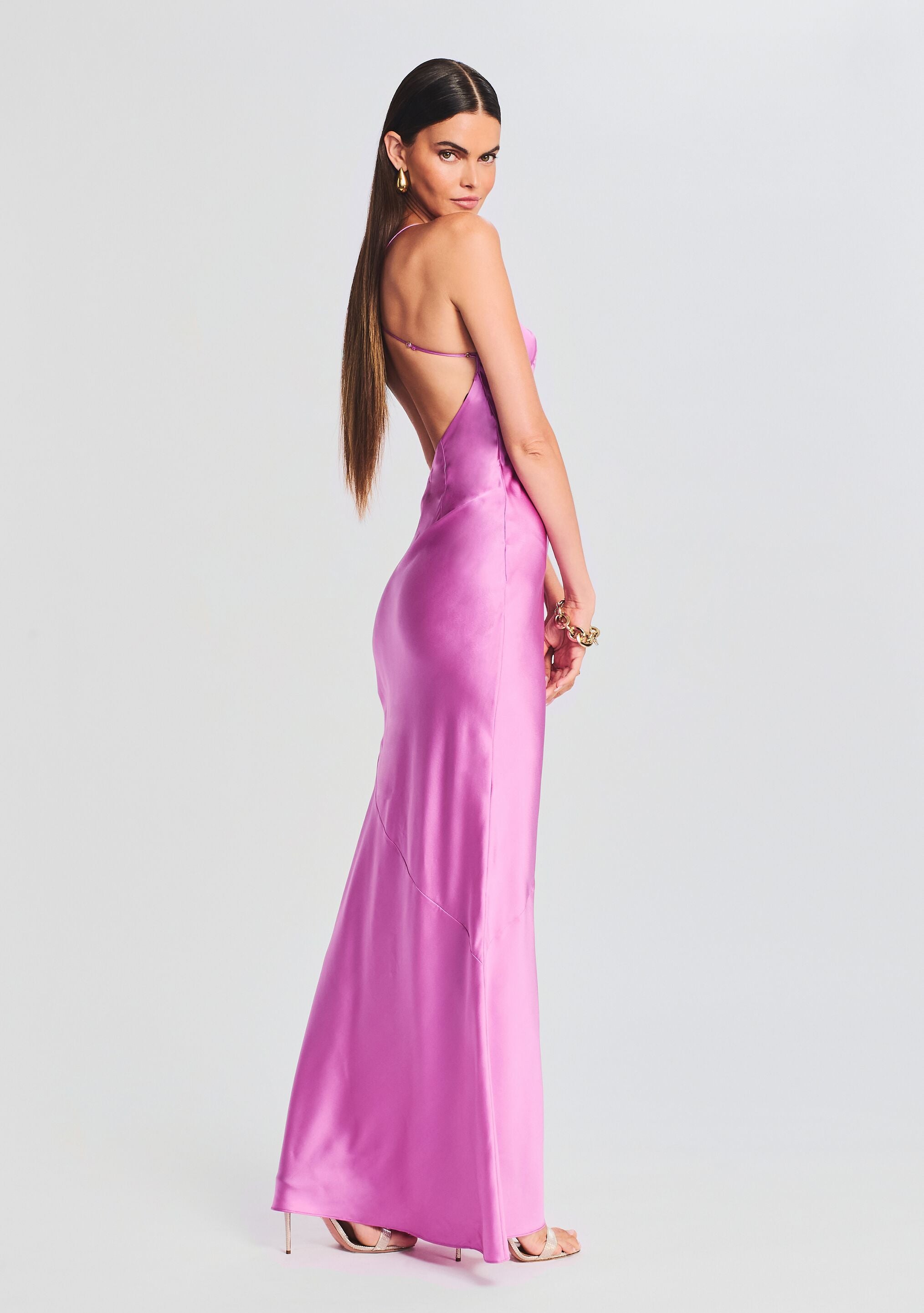 Ball Gown Light Pink Satin V Neck Long Lace Appliques Prom Dress Eveni –  Okdresses